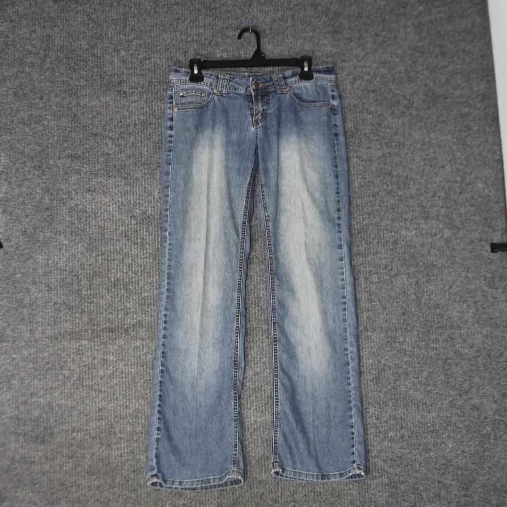 Revolt‎ Jeans Womens 7 Blue Embroidered Pocket Flare Denim Pants Low Rise Y2K